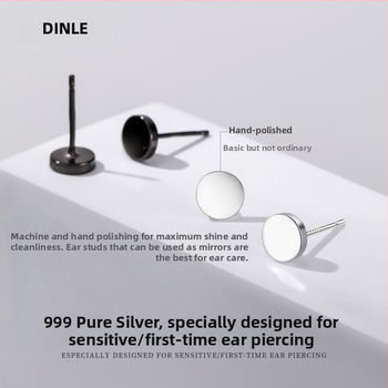 S999 čisto srebro, minimalistične ravne naušnice za uho, unisex, geometrijski stil