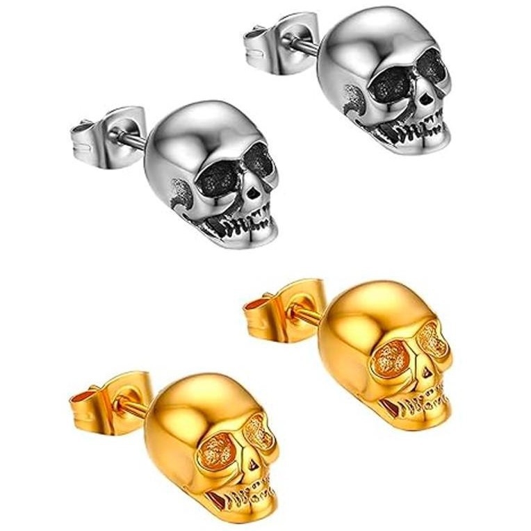Naušnice s lobanjom od nehrđajućeg čelika, hip-hop stil, platinsko-crni završetak, retro unisex.