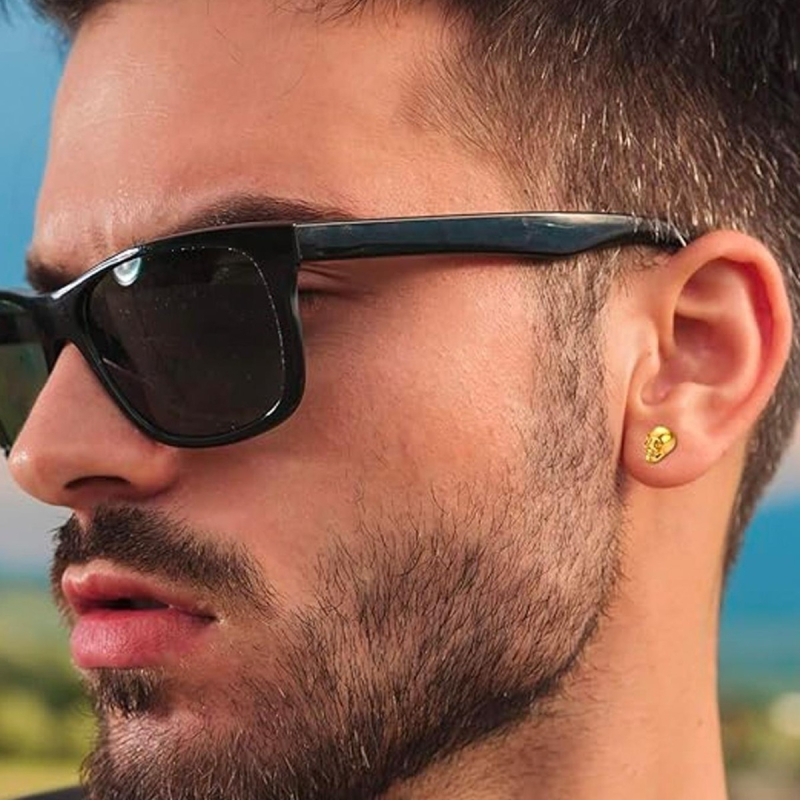 Naušnice s lobanjom od nehrđajućeg čelika, hip-hop stil, platinsko-crni završetak, retro unisex.