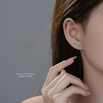 Sterling srebro 999 s cirkonom, korejskog stila, unisex naušnice s vijčanim zatvaračem, geometrijski dizajn