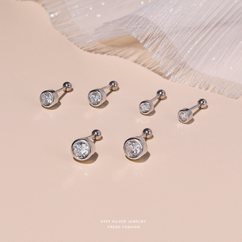 Sterling srebro 999 s cirkonom, korejskog stila, unisex naušnice s vijčanim zatvaračem, geometrijski dizajn