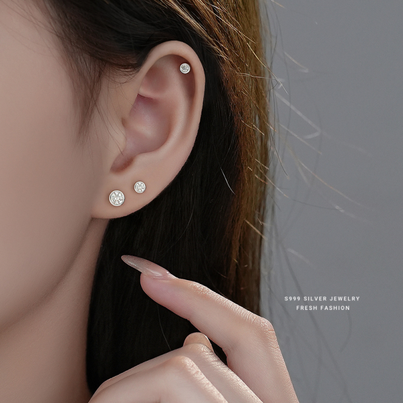 Sterling srebro 999 s cirkonom, korejskog stila, unisex naušnice s vijčanim zatvaračem, geometrijski dizajn