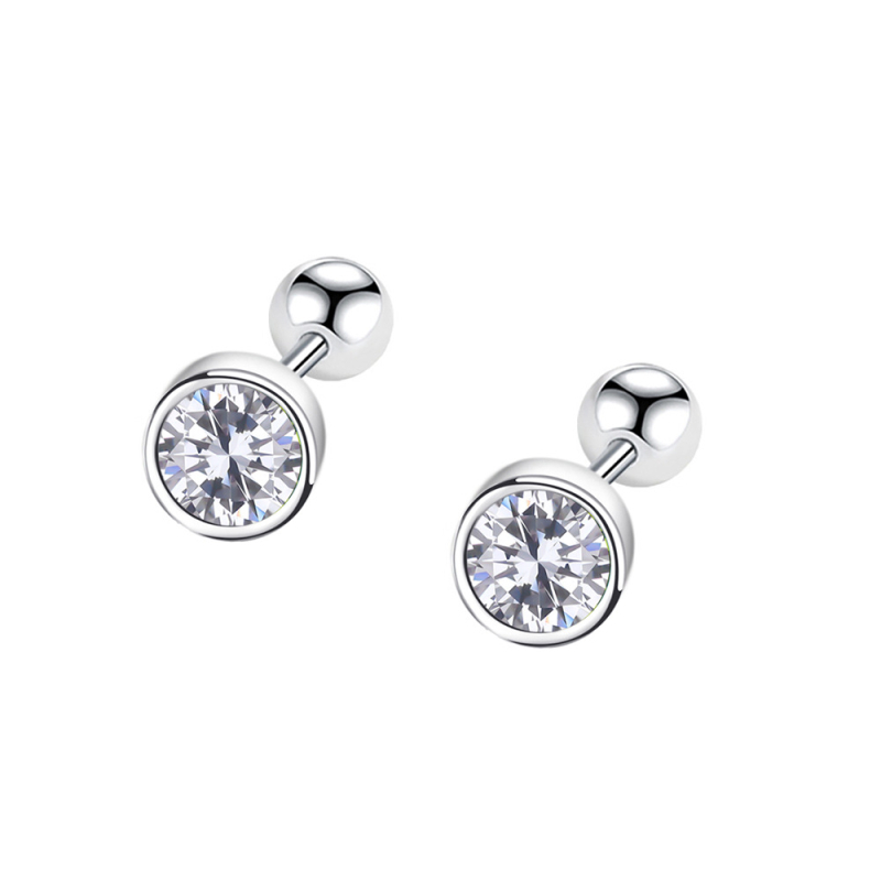 Sterling srebro 999 s cirkonom, korejskog stila, unisex naušnice s vijčanim zatvaračem, geometrijski dizajn