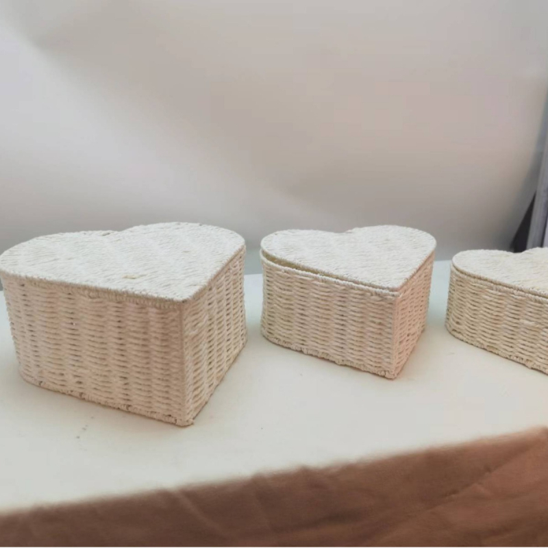 Košare u obliku srca, pletene od papirnog užeta, set od tri ili set od dvije, moderne košare za skladištenje u stilu ratana