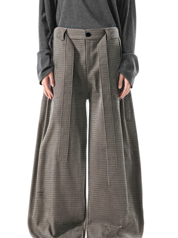 Kendo stílusú férfi nadrág houndstooth mintával, tiszta szabás, széles lábszárú, hétköznapi retro