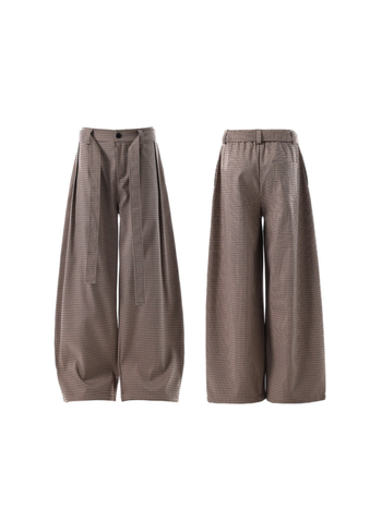 Kendo stílusú férfi nadrág houndstooth mintával, tiszta szabás, széles lábszárú, hétköznapi retro