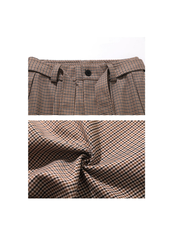 Kendo stílusú férfi nadrág houndstooth mintával, tiszta szabás, széles lábszárú, hétköznapi retro