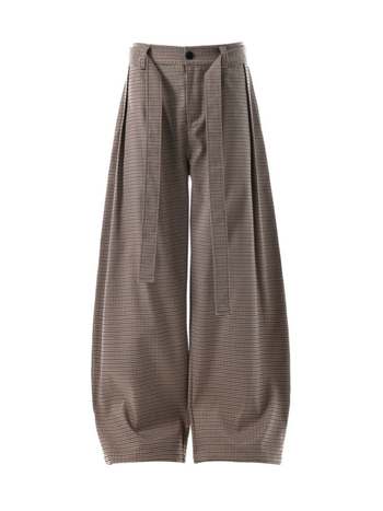 Kendo stílusú férfi nadrág houndstooth mintával, tiszta szabás, széles lábszárú, hétköznapi retro