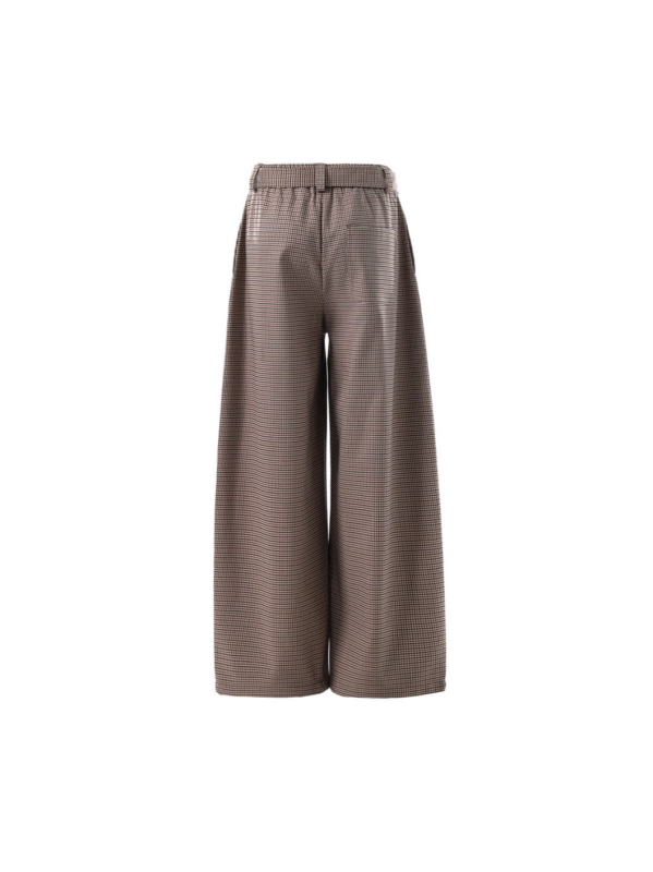 Kendo stílusú férfi nadrág houndstooth mintával, tiszta szabás, széles lábszárú, hétköznapi retro