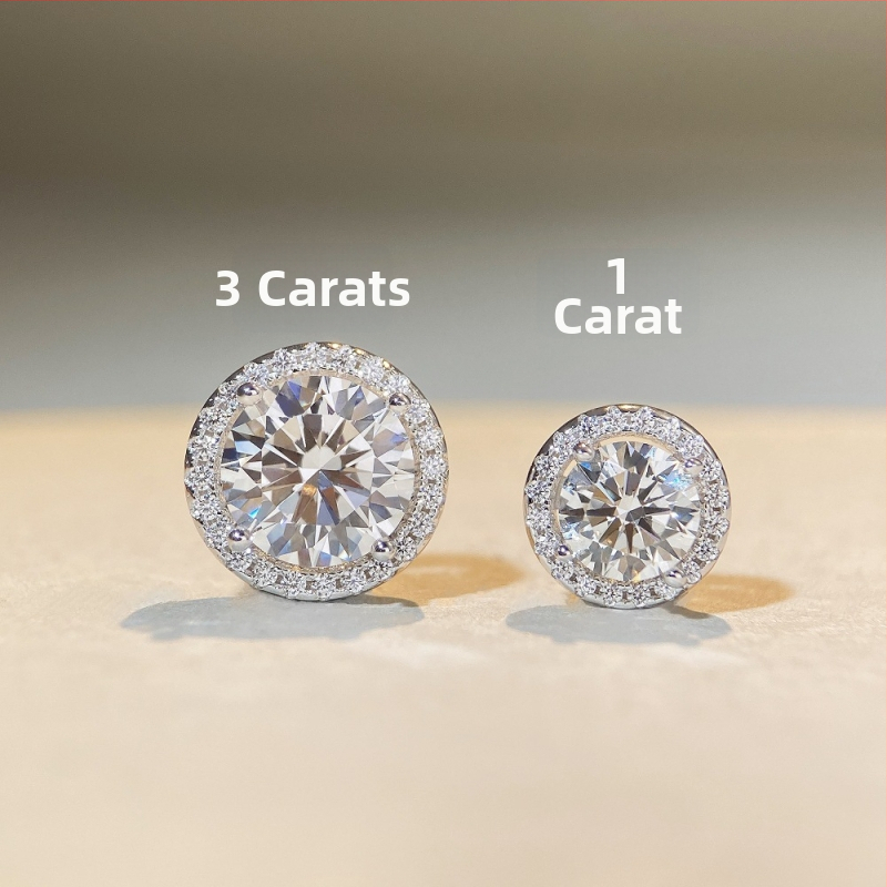 Náušnice zo striebra 925, moissanit 1 karát, kruhové osadenie, unisex, európsko-americký štýl, platina povrch AU750
