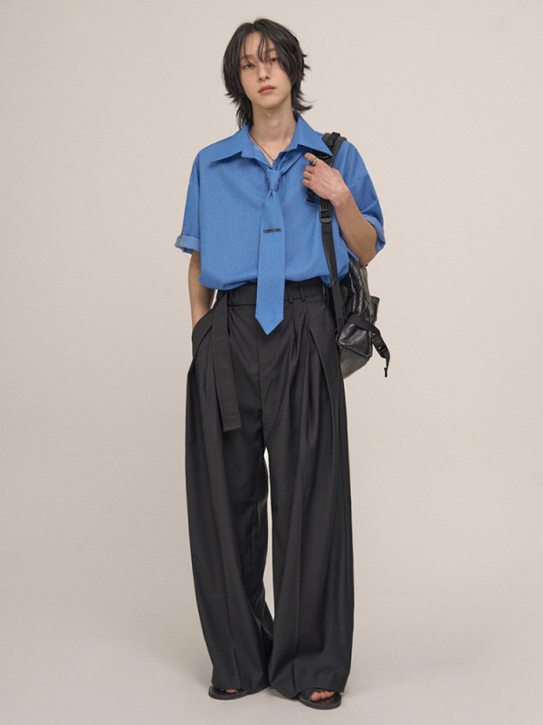 Muške ljetne casual hlače, širokih nogavica, ravnog kroja i drapiranog izgleda, korejski clean-fit stil