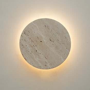 Okrugla žuta travertinska zidna lampa za spavaću sobu i hodnik, japanski stil wabi-sabi.