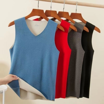 Vesta termică fără cusături, unisex, strat de bază din poliester, decolteu în V, țesătură densă