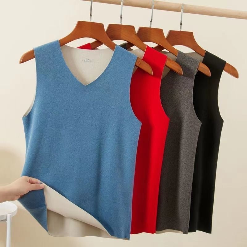 Vesta termică fără cusături, unisex, strat de bază din poliester, decolteu în V, țesătură densă