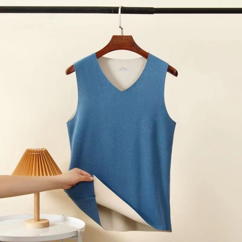 Vesta termică fără cusături, unisex, strat de bază din poliester, decolteu în V, țesătură densă