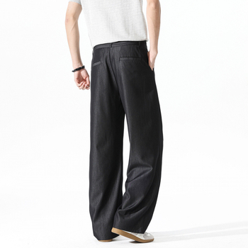 TN DD 2026 Crne muške hlače s vezicama, casual stil, drapirana linija, ravne široke nogavice, labave hlače za odijelo
