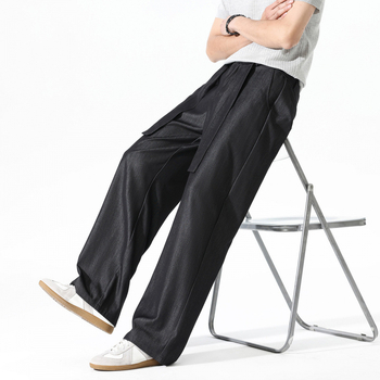 TN DD 2026 Crne muške hlače s vezicama, casual stil, drapirana linija, ravne široke nogavice, labave hlače za odijelo