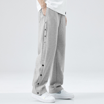 Crne muške casual hlače s kopčama, flis podstava, debele, opušten kroj, velika veličina, ravne hlače, sportski stil