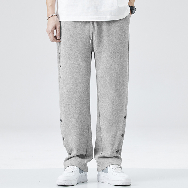 Crne muške casual hlače s kopčama, flis podstava, debele, opušten kroj, velika veličina, ravne hlače, sportski stil