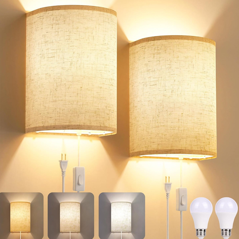 LED zidna svjetiljka za spavaću sobu i stubište, minimalistički dizajn, platnasto sjenilo, metalno tijelo, bez kabliranja, unutarnja ambijentalna rasvjeta