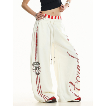 Oreeta Unisex američki retro sportski jogger hlače, s printom, udobne, široke, ležerne, 65% pamuk 35% poliester