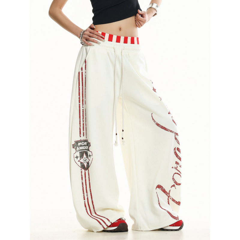 Oreeta Unisex američki retro sportski jogger hlače, s printom, udobne, široke, ležerne, 65% pamuk 35% poliester