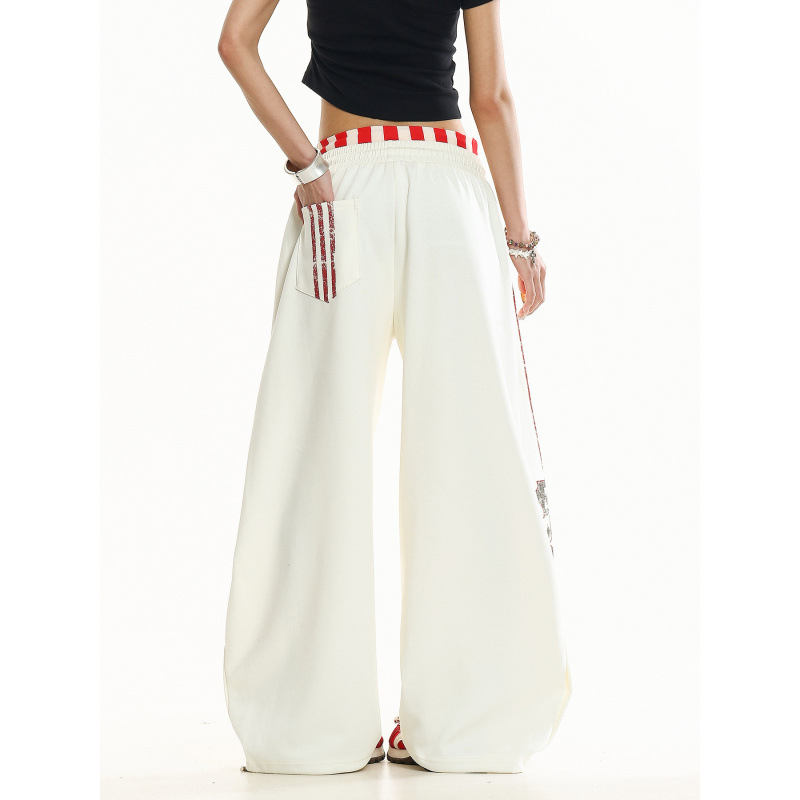 Oreeta Unisex američki retro sportski jogger hlače, s printom, udobne, široke, ležerne, 65% pamuk 35% poliester