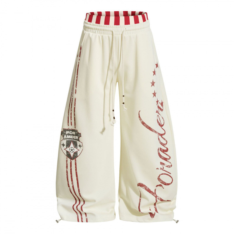 Oreeta Unisex američki retro sportski jogger hlače, s printom, udobne, široke, ležerne, 65% pamuk 35% poliester