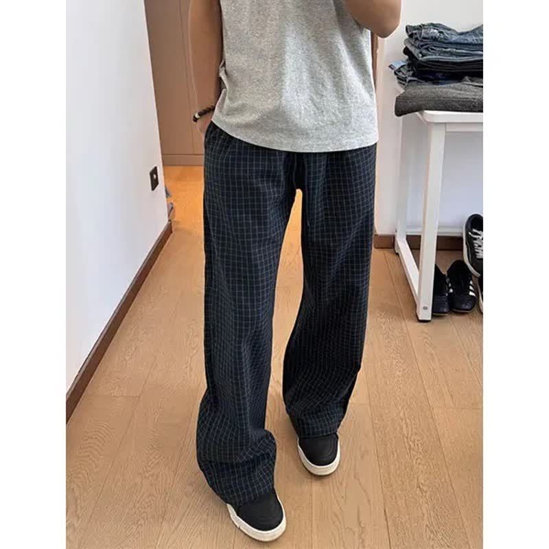 Amerikai stílusú retro kockás nadrág, uniszex, egyenes szabás, laza szabás, sportos casual nadrág