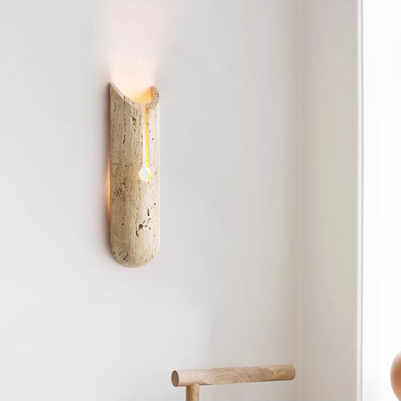 Kreativna zidna lampa za noćni stočić, vintage dizajnerski stil, LED zidna svjetiljka od žutog travertina za dnevni boravak ili spavaću sobu, inspirirano kremom i wabi-sabi stilom.