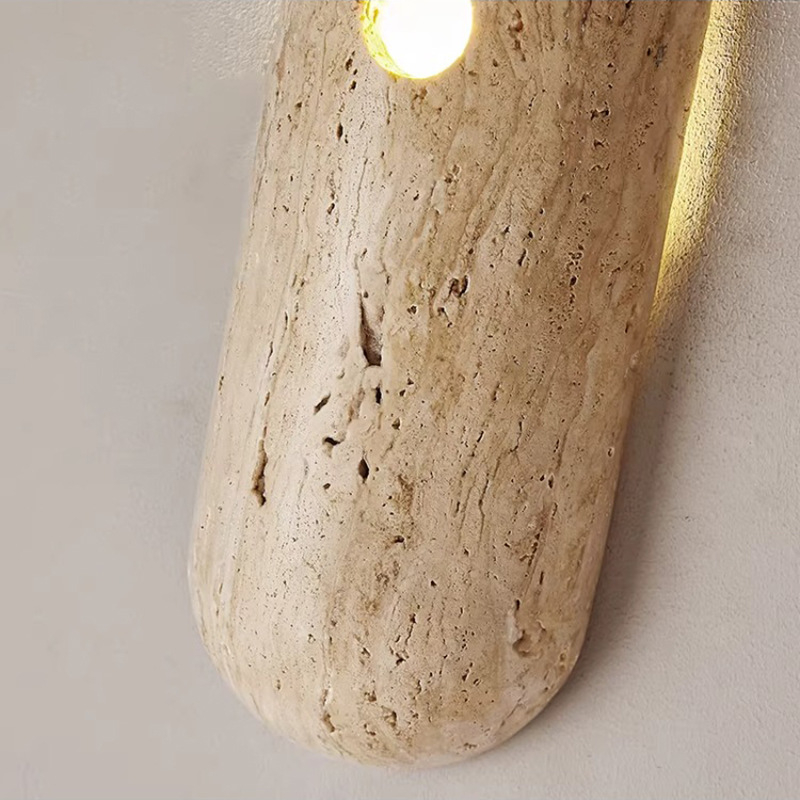 Kreativna zidna lampa za noćni stočić, vintage dizajnerski stil, LED zidna svjetiljka od žutog travertina za dnevni boravak ili spavaću sobu, inspirirano kremom i wabi-sabi stilom.