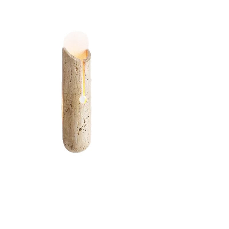 Kreativna zidna lampa za noćni stočić, vintage dizajnerski stil, LED zidna svjetiljka od žutog travertina za dnevni boravak ili spavaću sobu, inspirirano kremom i wabi-sabi stilom.