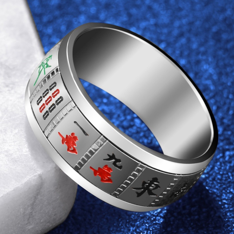 Okretni prsten od titan čelika s motivom mahjong – minimalistički unisex prsten za par