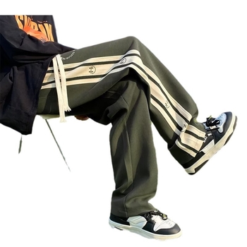 Prugaste sportske hlače za muškarce, jesen, street hip-hop stil, ravna kroj, široke nogavice, svakodnevne hlače.