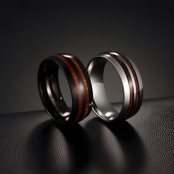 Unisex prsten od titan čelika, geometrijski oblik, ugraviran drveni umetak od akacije, CNC preciznost, dvostruki utor