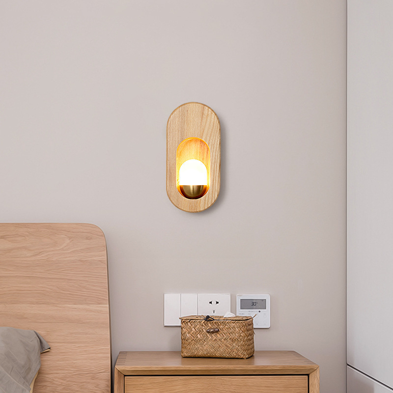 Japanski stil retro drvena zidna svjetiljka za spavaću sobu, noćno svjetlo, nordijski mid-century za dnevni boravak, zid i hodnik