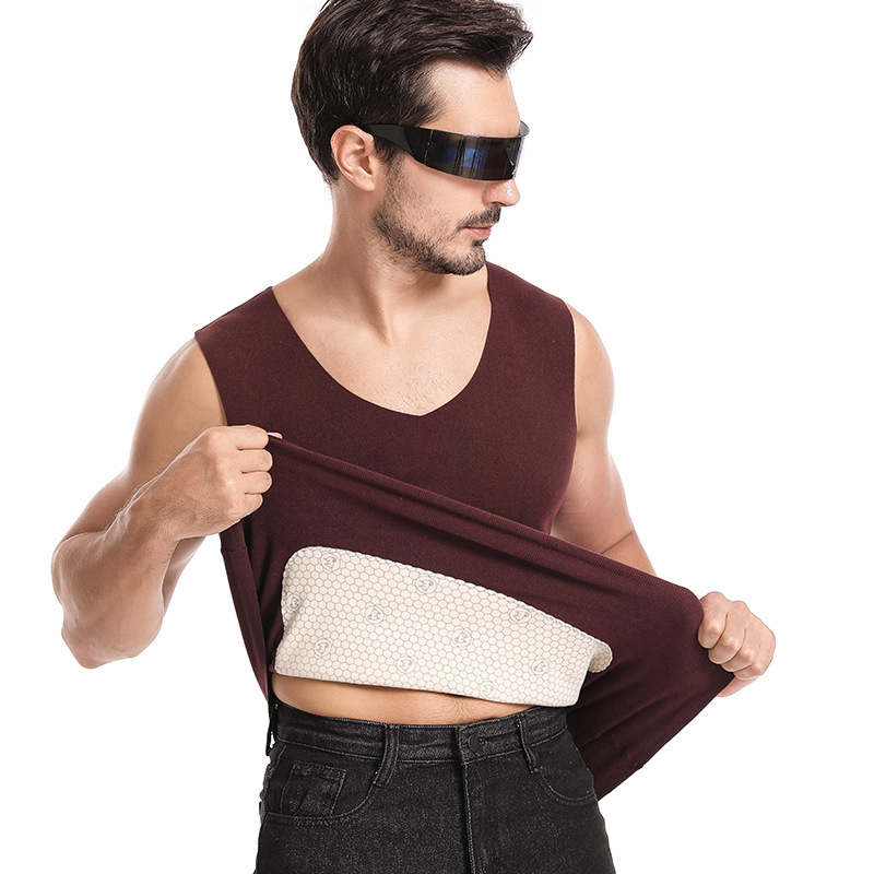 Férfiaknak tervezett hőmérséklet-szabályozó patches meleg mellény fleece béléssel, dupla réteg