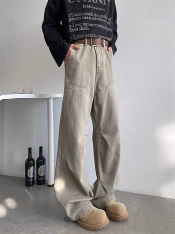 Ανδρικά τζιν με μεταλλικά στοιχεία ριβέτ, street style, vintage έμπνευση από εργατικό στυλ, φαρδιά γραμμή, μακριά παντελόνια για όλες τις εποχές