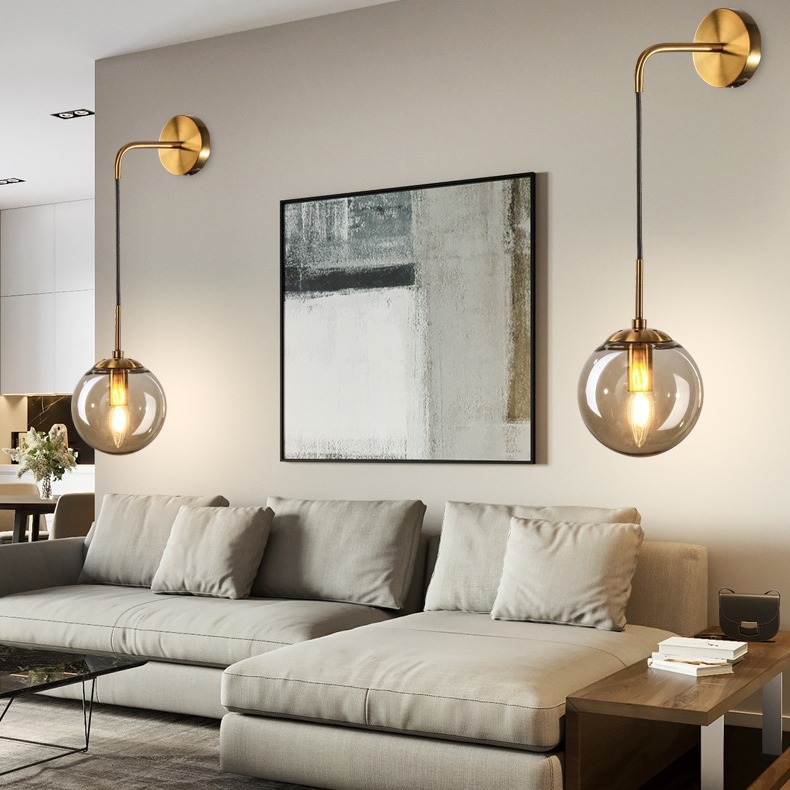 Postmoderna stenska lampa sa staklenom kuglom, nordijski minimalistički dizajn za hodnik, ulaz, balkon, dnevnu sobu i spavaću sobu