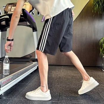 Κορεατικά Ins καλοκαιρινά φαρδιά σορτς με τρεις ρίγες για άνδρες και εφήβους, καθημερινό αθλητικό στυλ