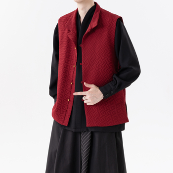 Férfi ujjatlan Tang-stílusú jacquard mellény, laza szabás, plusz méret, őszi trend