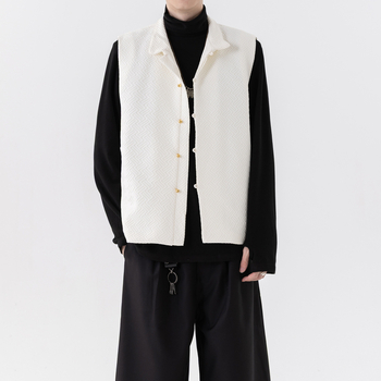 Férfi ujjatlan Tang-stílusú jacquard mellény, laza szabás, plusz méret, őszi trend