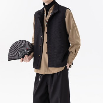 Férfi ujjatlan Tang-stílusú jacquard mellény, laza szabás, plusz méret, őszi trend