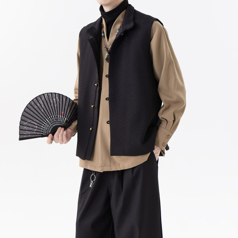 Férfi ujjatlan Tang-stílusú jacquard mellény, laza szabás, plusz méret, őszi trend