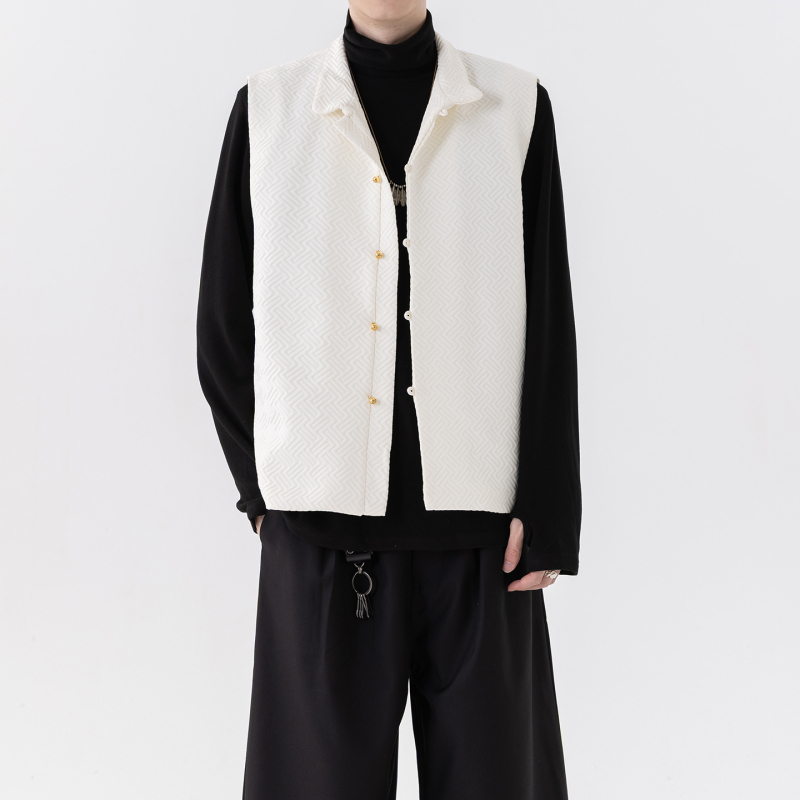 Férfi ujjatlan Tang-stílusú jacquard mellény, laza szabás, plusz méret, őszi trend