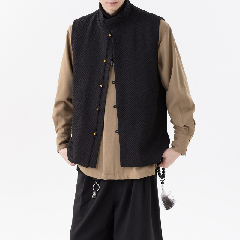 Férfi ujjatlan Tang-stílusú jacquard mellény, laza szabás, plusz méret, őszi trend
