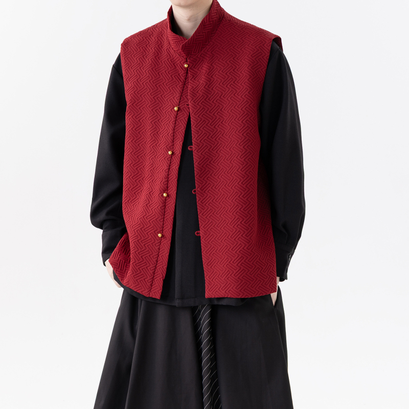 Férfi ujjatlan Tang-stílusú jacquard mellény, laza szabás, plusz méret, őszi trend