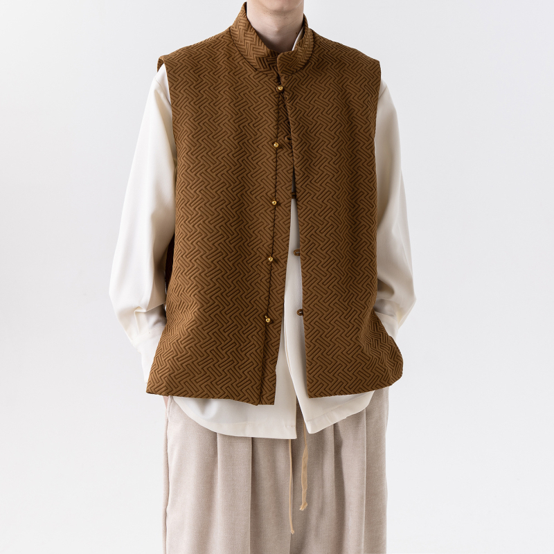 Férfi ujjatlan Tang-stílusú jacquard mellény, laza szabás, plusz méret, őszi trend