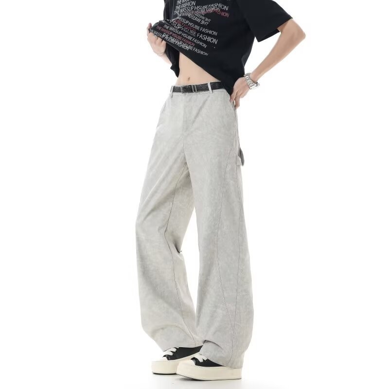Férfi nyár–tavasz casual nadrágok, széles szabású, retro-stílusú, mindennapi sportos nadrág