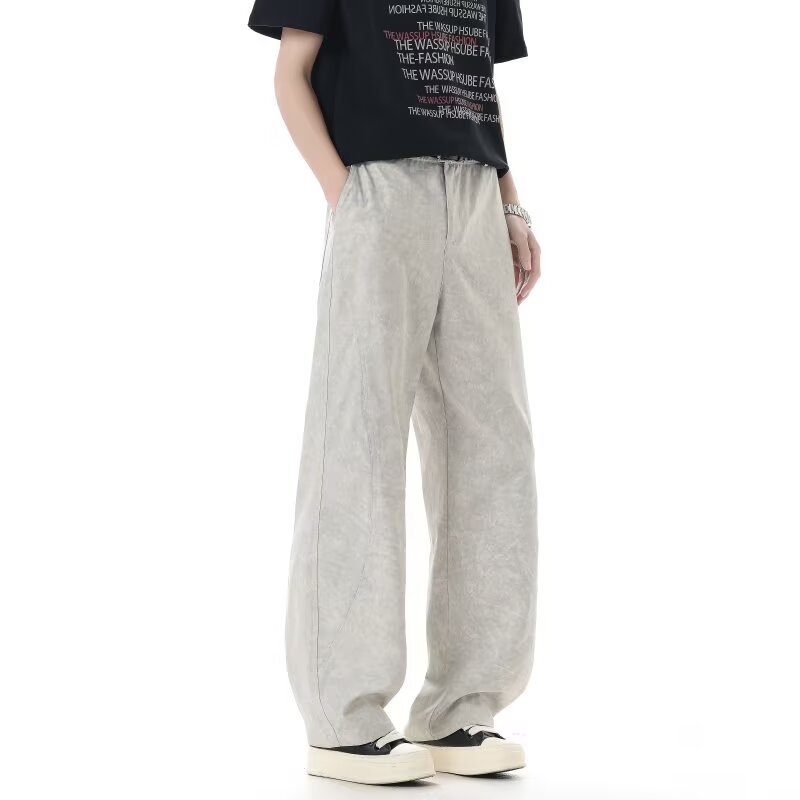 Férfi nyár–tavasz casual nadrágok, széles szabású, retro-stílusú, mindennapi sportos nadrág